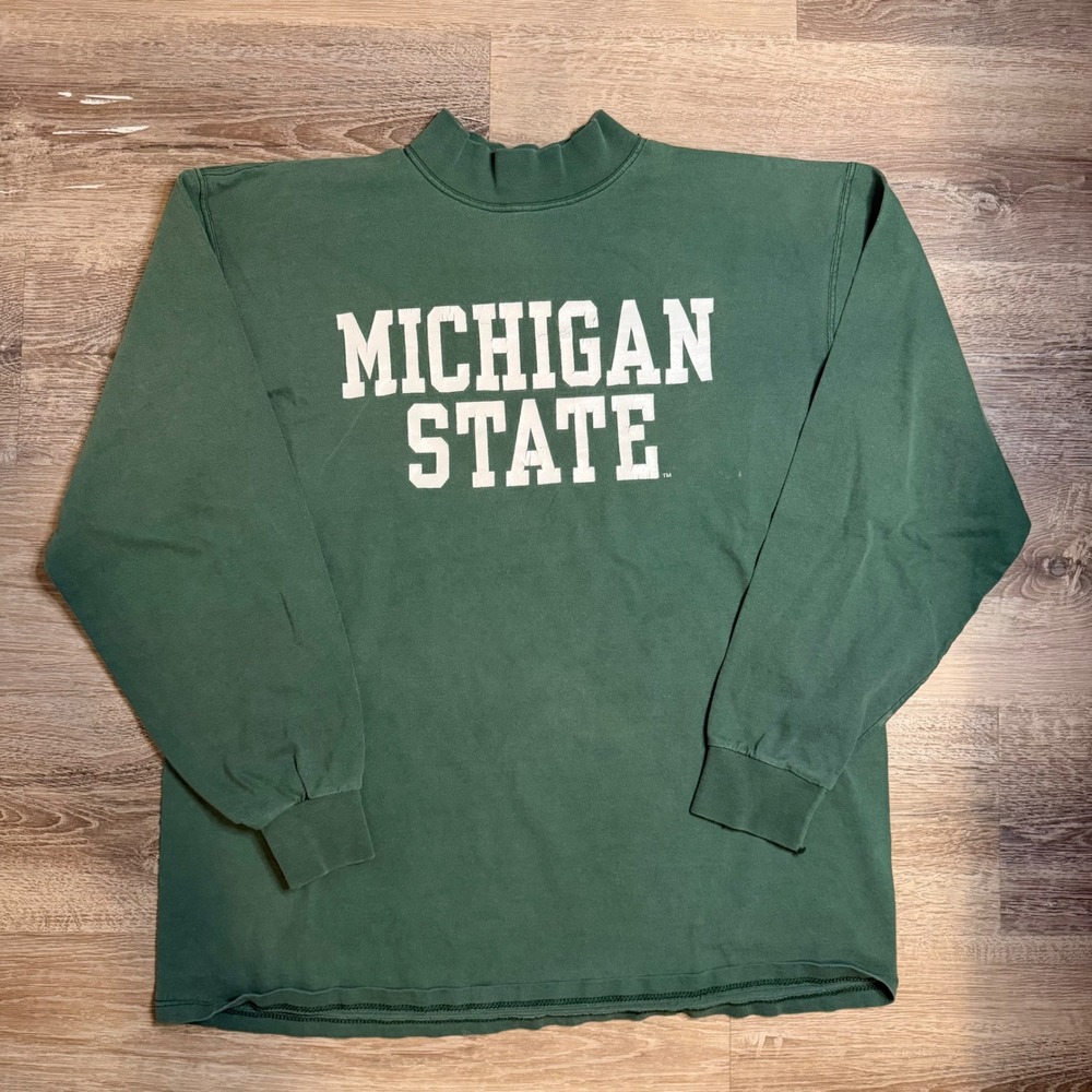 Vintage Michigan State Spartans Mock Neck Shirt Soffe Choice Green Mens Large